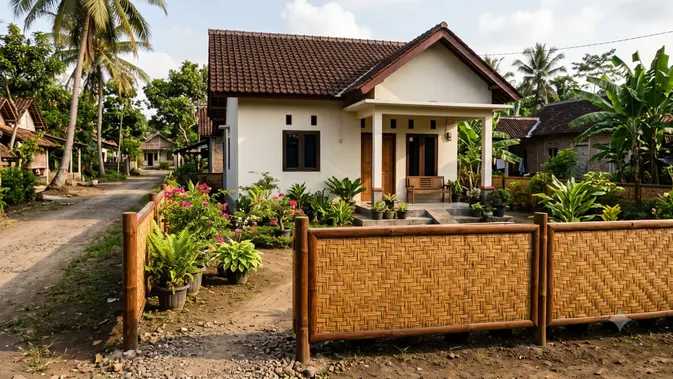 Desain Pagar Rumah Sederhana di Desa Tanpa Tembok Tinggi  (AI Generated)