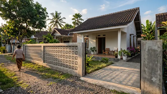 Desain Pagar Rumah Sederhana di Desa Tanpa Tembok Tinggi  (AI Generated)