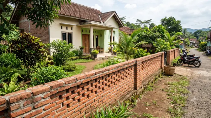Desain Pagar Rumah Sederhana di Desa Tanpa Tembok Tinggi  (AI Generated)