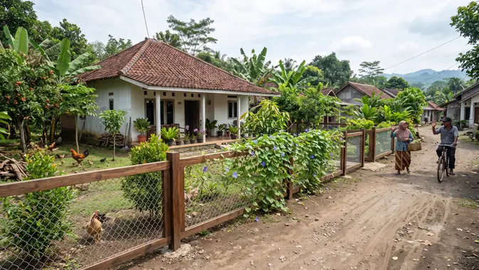 Desain Pagar Rumah Sederhana di Desa Tanpa Tembok Tinggi  (AI Generated)
