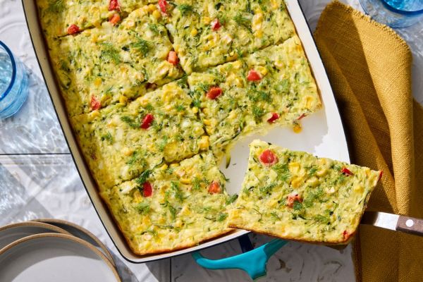 A recipe image of Zucchini, Corn & Egg Casserole. Credit: Photographer: Jason Donnelly, Food Stylist: Shannon Goforth, Food Stylist Assistant: Debra Cioccio, Prop Stylist: Breanna Ghazali.