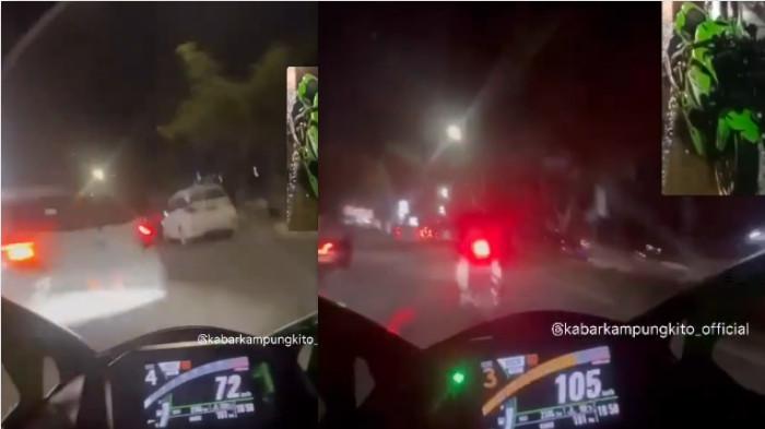 KECELAKAAN - Sebuah insiden kecelakaan lalu lintas yang melibatkan sepeda motor berkapasitas mesin besar (moge) menjadi perbincangan hangat di media sosial dan grup percakapan WhatsApp. Kecelakaan tersebut diduga terjadi akibat pengemudi sepeda motor melaju dengan kecepatan tinggi secara ugal-ugalan sebelum akhirnya menabrak bagian belakang sebuah mobil di kawasan Thehok, Kota Jambi.