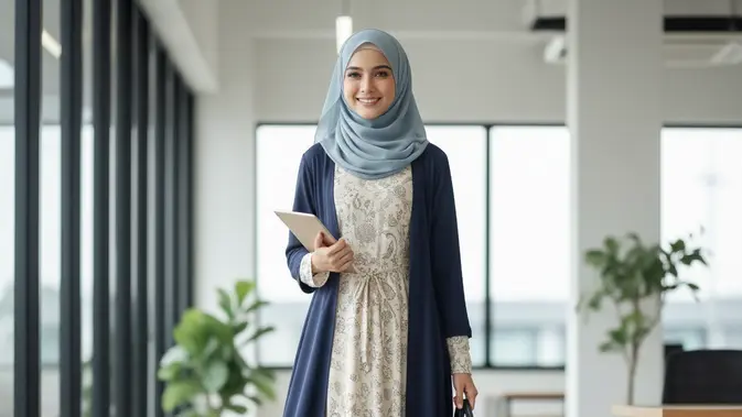 Ilustrasi Wanita Berhijab Profesional di Kantor (Created by Gemini AI)