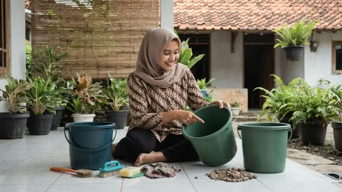 Cara Membuat Kolam Ikan Mini dari Ember Bekas Bergaya Zen Ala Jepang, di Awal Tentukan Dulu Jenis Embernya (AI Generated)