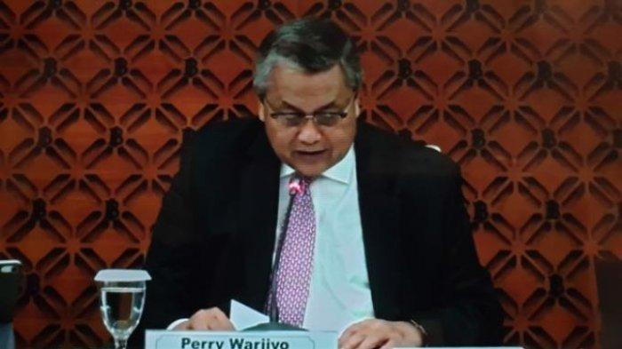 Gubernur BI Perry Warjiyo dalam konferensi pers di Gedung BI