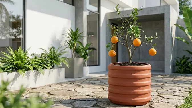 Pot Besar untuk Tanaman Buah Pot Besar untuk Tanaman Buah. (Gambar: AI Generated)