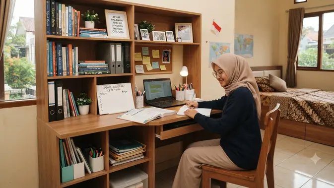 Rak Buku Menyatu dengan Meja Belajar untuk Kepribadian yang Teratur (Ai Generated)