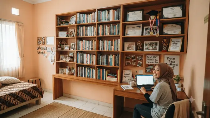 Rak Buku dengan Ruang Pajang untuk Kepribadian yang Senang Mengapresiasi Proses (AI Generated)