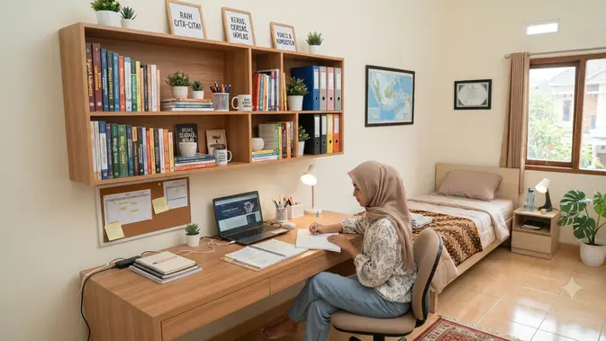 Rak Buku Dinding untuk Kepribadian yang Menyukai Ruang yang Tertata (AI Generated)