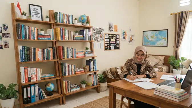 Rak Buku Model Tangga untuk Kepribadian yang Suka Mencoba Hal Baru (Ai Generated)