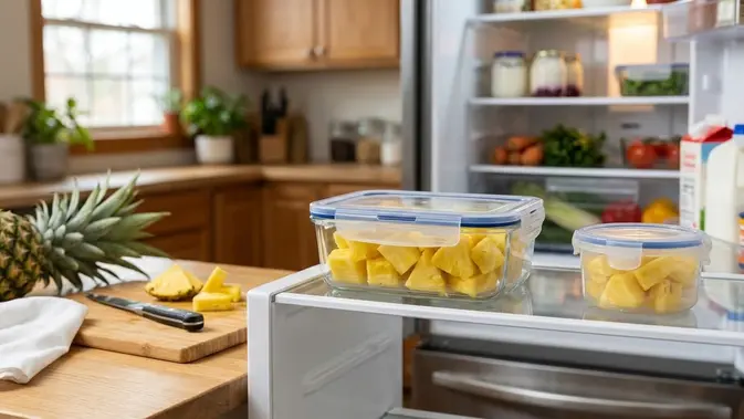 Menyimpan Nanas Kupas. (AI Generated)