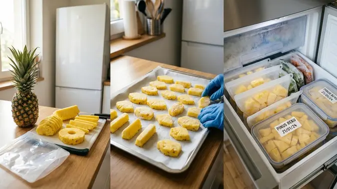 Cara Menyimpan Nanas Kupas Jangka Panjang. (AI Generated)