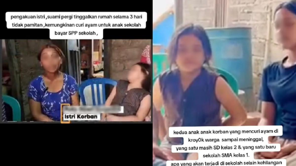 KASUS PENGEROYOKAN BALI - Kolase potret istri dan anak korban pengeroyokan di Bali. Istri ungkap dugaan alasan suami mencuri ayam berujung tewas dikeroyok
