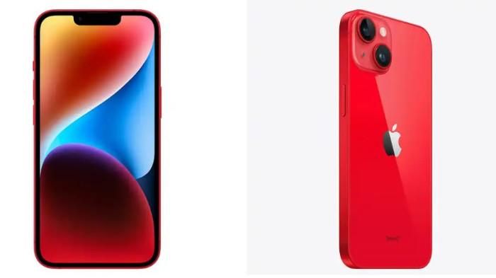 Ilustrasi iPhone 14 dengan warna merah yang dijual di iBox Indonesia.
