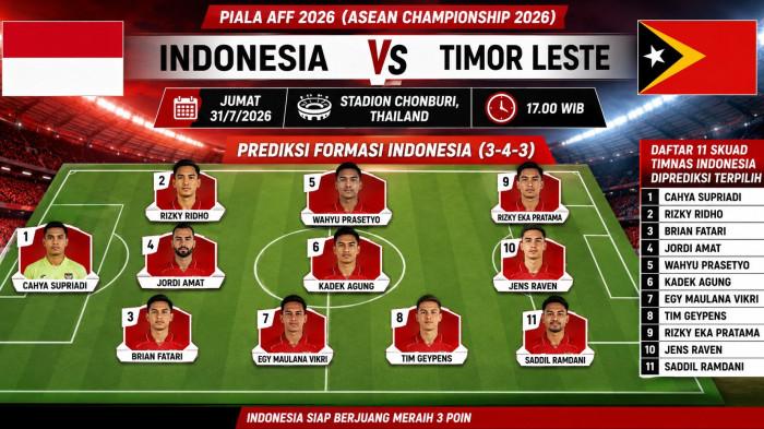 INDONESIA VS TIMOR LESTE -- Daftar 11 Skuad Timnas Indonesia Diprediksi Terpilih Lawan Timor Leste di Laga Kedua Piala AFF 2026.