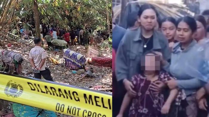 EKSHUMASI - Polisi sedang melakukan ekshumasi di makam KD, terduga maling ayam yang tewas dikeroyok massa di Tabanan, Bali.  Foto kanan: keluarga saat menyaksikan KD tewas.