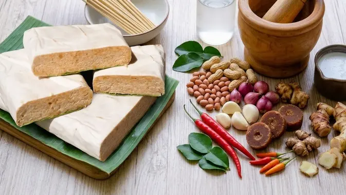 Bahan-bahan Resep Sate Kere Tempe Gembus (AI Generated)