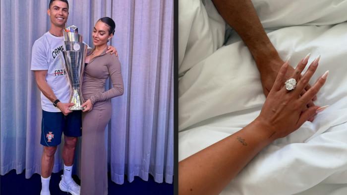 BERTUNANGAN- Cristiano Ronaldo dan Georgina Rodriguez telah bertunangan. Mereka berdua memamerkan cincin tunangan di postingan di Instagramnya pada Selasa (12/8/2025).