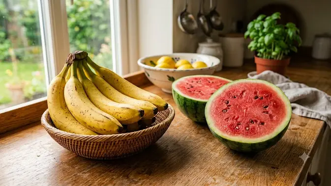 Buah apa yang tidak boleh disimpan bersama pisang? Salah satunya semangka. [AI Generated]