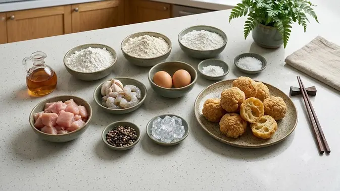 Rahasia Tekstur Bakso Goreng Kopong yang Sempurna/ Cara Membuat Bakso Goreng Kopong ala Restoran Chinese Food (AI generated)