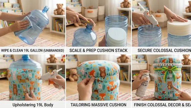 Membuat galon bekas disulap jadi kursi mini untuk anak. [AI Generated]