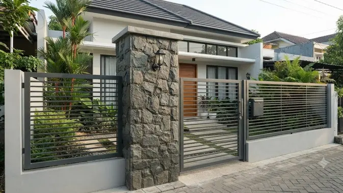Pagar Batu Alam Hanya pada Pilar (AI Generated)