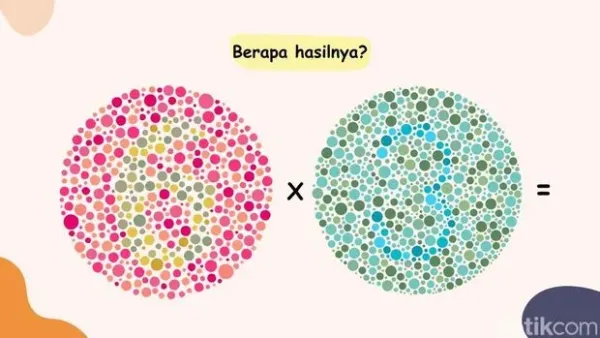 Uji kecerdasan dan ketelitian mata lewat gambar tes buta warna ini. Temukan angka tersembunyi lalu hitung hasil perhitungannya dengan tepat.
