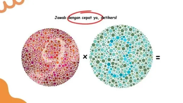 Uji kecerdasan dan ketelitian mata lewat gambar tes buta warna ini. Temukan angka tersembunyi lalu hitung hasil perhitungannya dengan tepat.