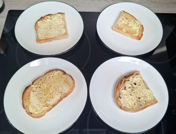 toast on four plates