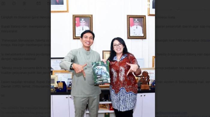 Bupati Batang Hari, MHD Fadhil Arief menerima kunjungan audiensi dari Kepala Kantor Regional (Kanreg) VII Badan Kepegawaian Negara (BKN), Heni Sri Wahyuni, di Ruang Kerja Bupati Batang Hari.