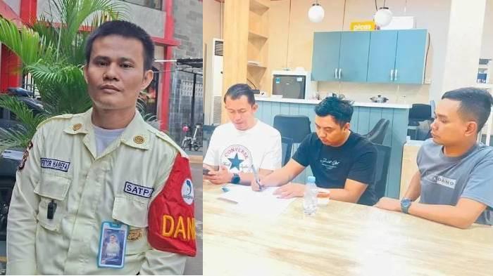 TOLAK - (kiri) Fiktor Harefa, satpam proyek MRT yang viral usai terlibat cekcok dengan pengemudi mobil Toyota Alphard di kawasan Bundaran Hotel Indonesia (HI), saat memberikan keterangan di Mapolsek Metro Menteng, Jakarta Pusat pada Jumat (24/7/2026) sore. (kanan) Tiga anggota kepolisian di Polda Jabar menandatangani surat kesepakatan damai dengan satpam Fiktor. Setelah viral, Fiktor mendapat tawaran kerja dari Dedi Mulyadi tapi ditolak.