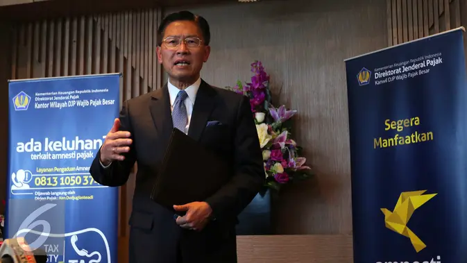 Konglomerat Indonesia James Riady mendatangi Kantor Wilayah Pajak khusus Wajib Pajak Besar di Gedung Sudirman, Jakarta. (Liputan6.com/Angga Yuniar)