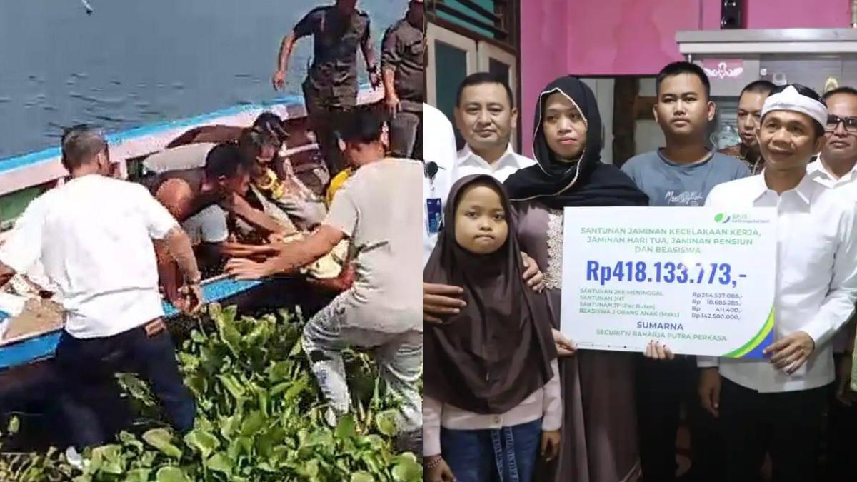 KELUARGA SATPAM JATILUHUR - Keluarga almarhum Sumarna menerima secara simbolis santunan BPJS Ketenagakerjaan senilai Rp418,1 juta di Purwakarta, Kamis (30/7/2026).