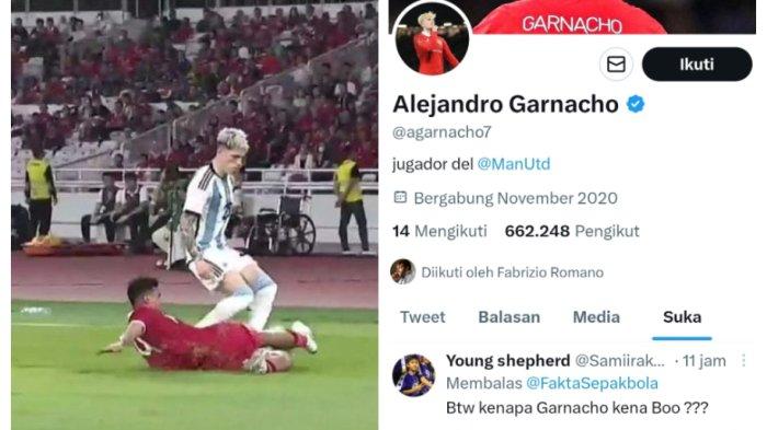 Pemain Argentina, Alejandro Garnacho menyukai komentar warga net yang mempertanyakan alasan kenapa Garnacho disoraki penonton Indonesia di SUGBK, Senayan pada Senin (19/6/2023).