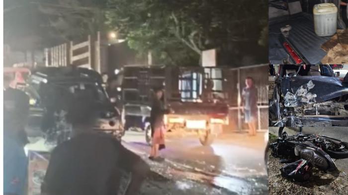 KECELAKAAN - Kolase foto kecelakaan di Purnama Jambi. Sebuah insiden kecelakaan lalu lintas di kawasan Kota Baru, Kota Jambi, berujung pada pembongkaran dugaan praktik penimbunan bahan bakar minyak (BBM) bersubsidi.  Peristiwa tabrakan yang melibatkan satu unit mobil minibus dan sepeda motor sport tersebut mendadak menggegerkan warga sekitar setelah ditemukan peralatan pelangsir BBM terselubung di dalam kabin mobil. 