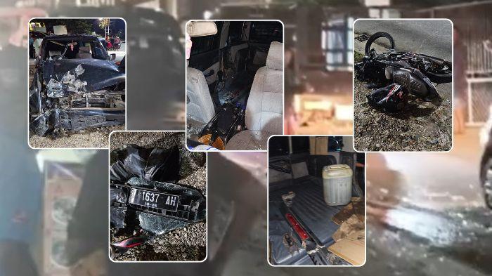 KECELAKAAN - Benturan keras dalam kecelakaan lalu lintas di Jalan Sunan Drajat, kawasan Lorong Purnama, Kecamatan Kota Baru, Kota Jambi, menyisakan kerusakan parah pada kendaraan yang terlibat. Kondisi fisik motor sport dan minibus yang saling bertabrakan tersebut tampak hancur hingga menyita perhatian warga sekitar.