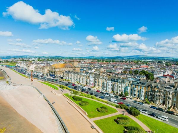 An aerial view of the seafront at Morecambe in Lancashire, UK An aerial view of the seafront at Morecambe in Lancashire, UK