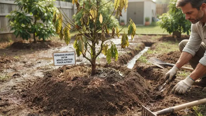 Perbaiki Drainase Tanah (Cegah Busuk Akar). Foto: AI Generated
