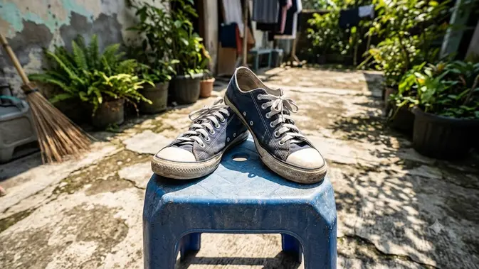Keringkan Sepatu hingga Benar-Benar Bebas Lembap. (Gambar: AI Generated)