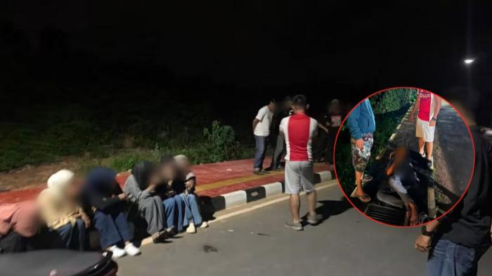 PATROLI GABUNGAN - Camat Lingga, Shefi Hari Nugrahabersama aparat kepolisian dan Satpol PP saat patroli serta penanganan gangguan ketertiban masyarakat pada Minggu (2/8/2026) dini hari. Mereka menemukan seorang pemuda tak sadarkan diri, tergeletak di bahu jalan.