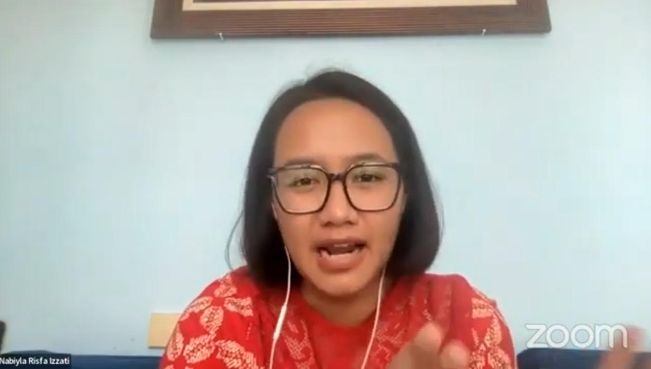 Pakar Hukum Perburuhan UGM Nabiyla Risfa Izzati di acara diskusi publik bertajuk Kupas Tuntas Perppu Cipta Kerja bertajuk Bentuk Paripurna Ambruknya Negara Hukum dan Demokrasi di kanal Youtube KontraS, Jumat (6/1/2023).