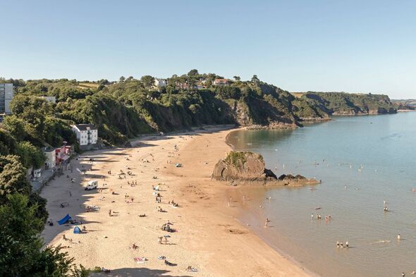 View across the beach at Tenby South Wales, UK