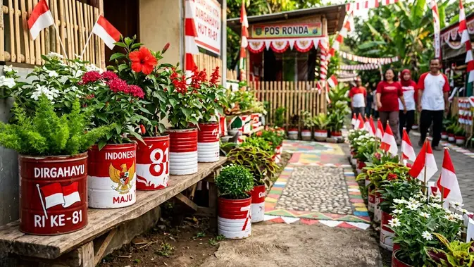 Pot Bunga Merah Putih dari Kaleng Bekas (AI Generated)