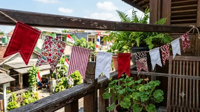 Rangkaian Bendera Mini dari Kain Perca (AI Generated)