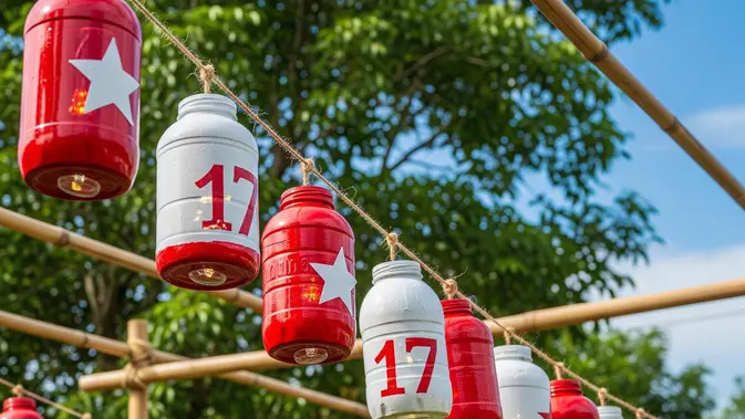 Lentera Merah Putih dari Toples Plastik Bekas (AI Generated)