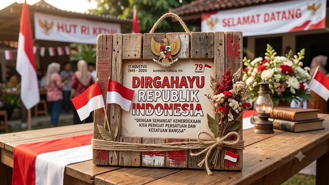 Pigura Ucapan Kemerdekaan dari Kayu Palet Bekas (AI Generated)