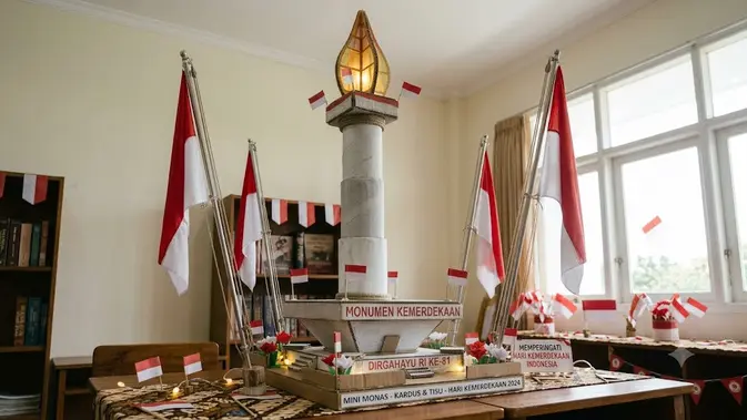 Mini Monumen Kemerdekaan dari Kardus dan Gulungan Tisu Bekas (AI Generated)