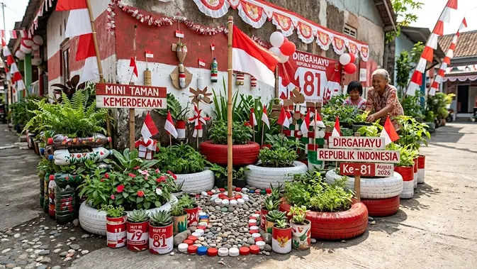 Mini Taman Kemerdekaan dari Barang Bekas (AI Generated)