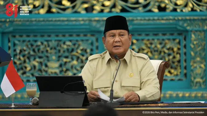 Presiden Prabowo Subianto dalam Pertemuan dengan Kadin Pusat dan Daerah, di Istana Kepresidenan, Jakarta, Jumat (31/7/2026). (Liputan6.com/Arief)