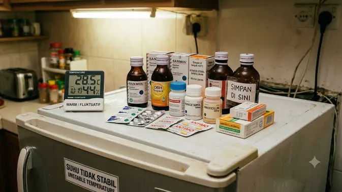 Obat-obatan Diatas Kulkas. (AI Generated)